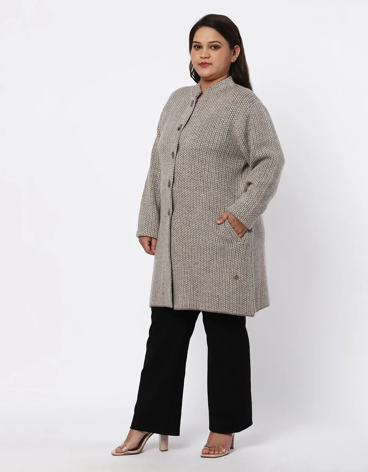 Women T-Neck Plus Size Front Buttons Long coat