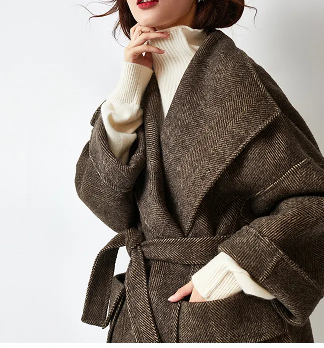 Women Winter Wool Coat,Large Collar Double Face Women Wool Coat Jacket 2333