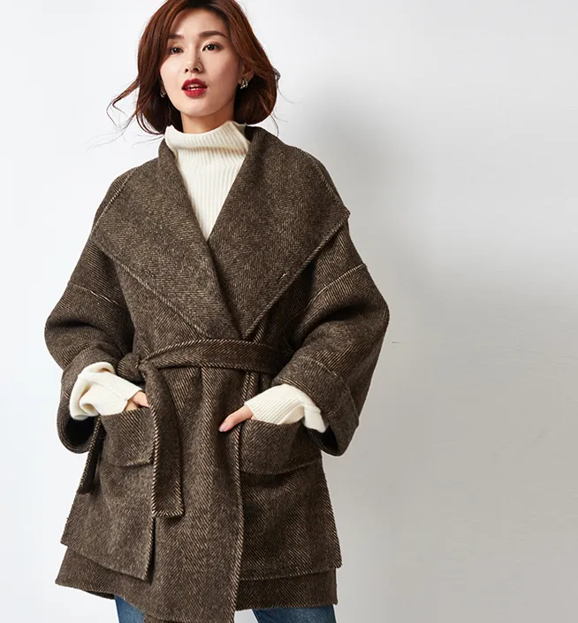 Women Winter Wool Coat,Large Collar Double Face Women Wool Coat Jacket 2333