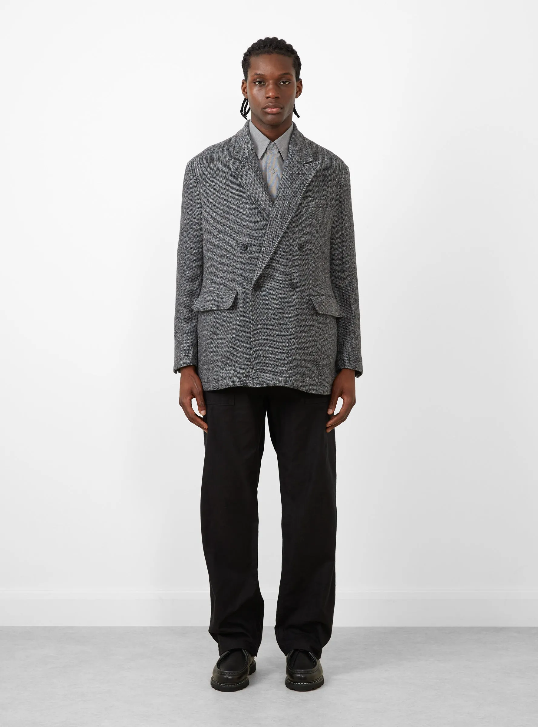 Wool Herringbone DBL Peak Jacket Grey